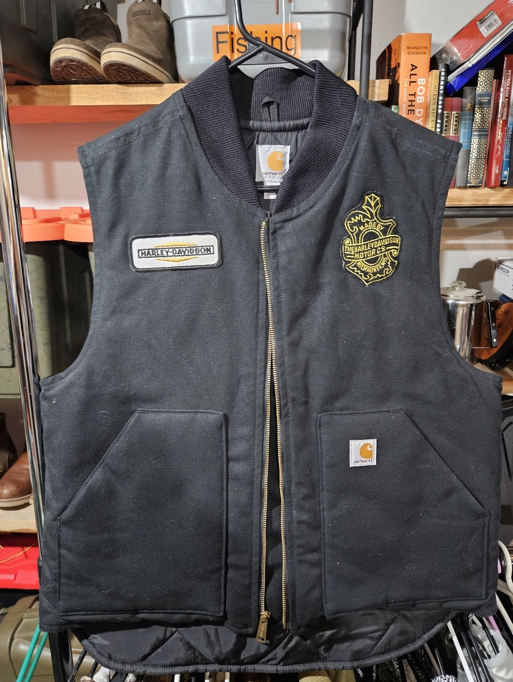 Carhartt Black Quilted Work Vest with Harley-Davidson Patch